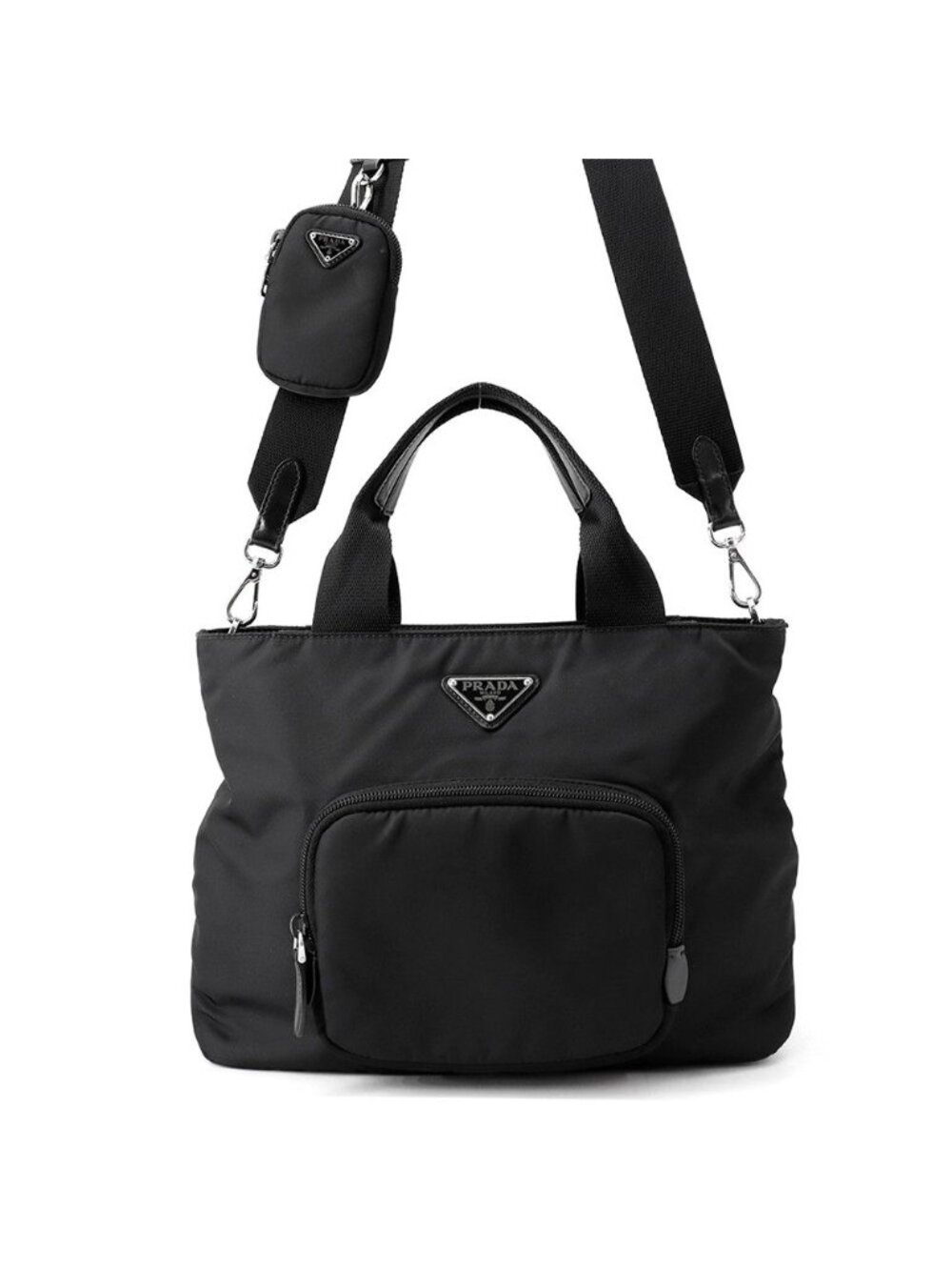 Prada Re-Nylon Triangle Logo 2-Way Shoulder Bag Black